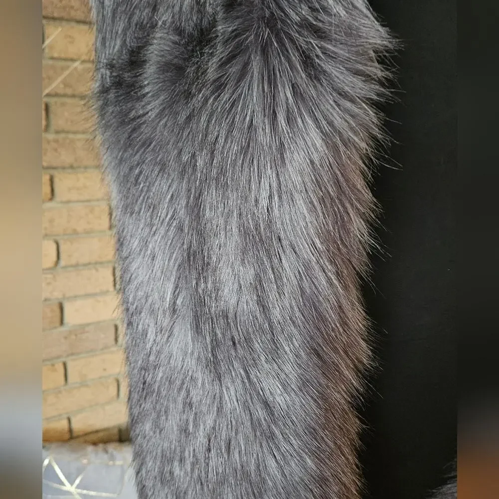 HALSTON Microfiber Zipper Coat with Matching Faux Fur Scarf Wrap
